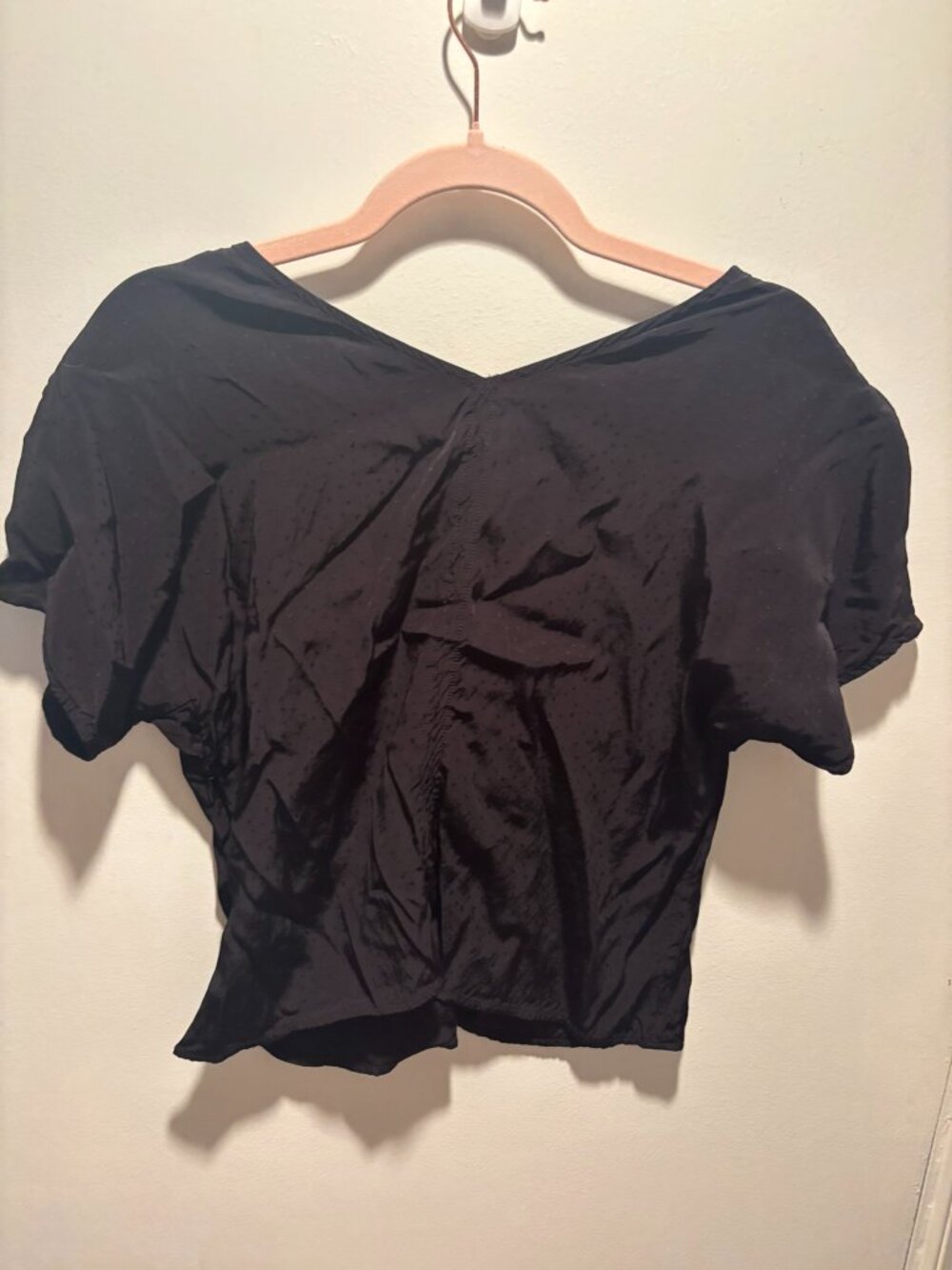 Madewell Elegant Black Ruched V-Neck Dotted Blouse - Picture 2 of 4